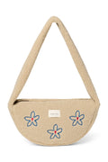 Ecrukleurige mini-crossbodytas met hart en bloemen
