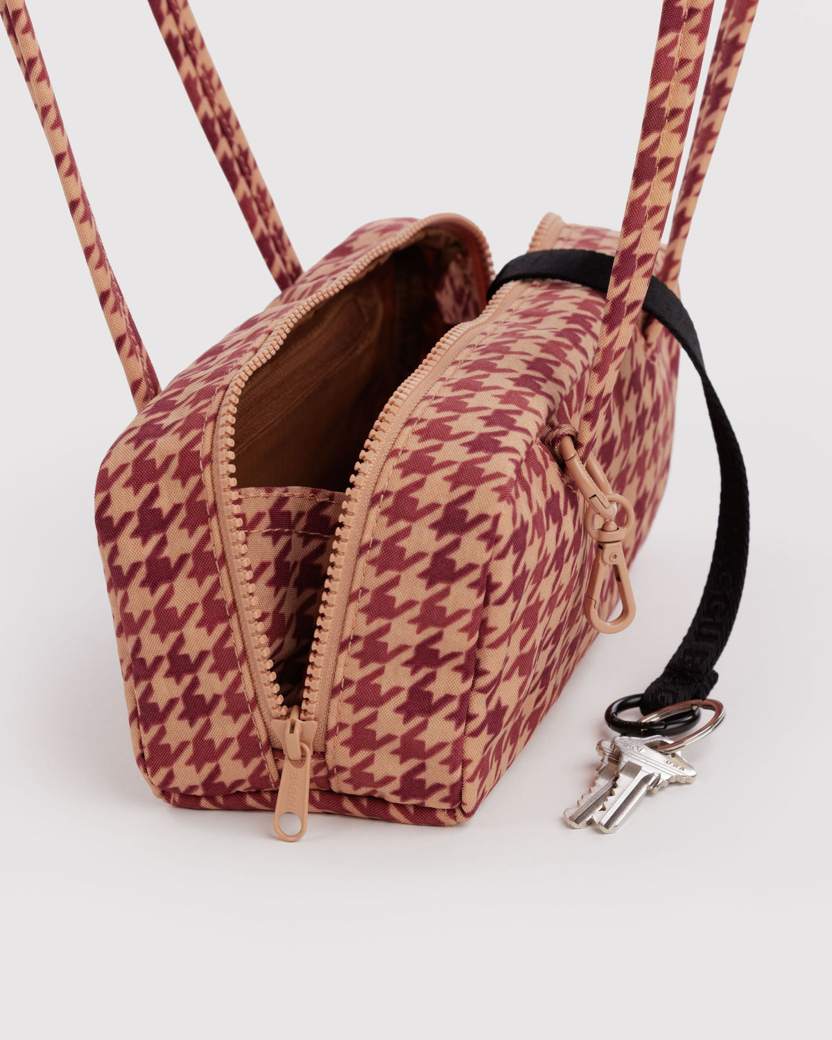 Small Nylon Bowler Bag - Tan Houndstooth - image 4