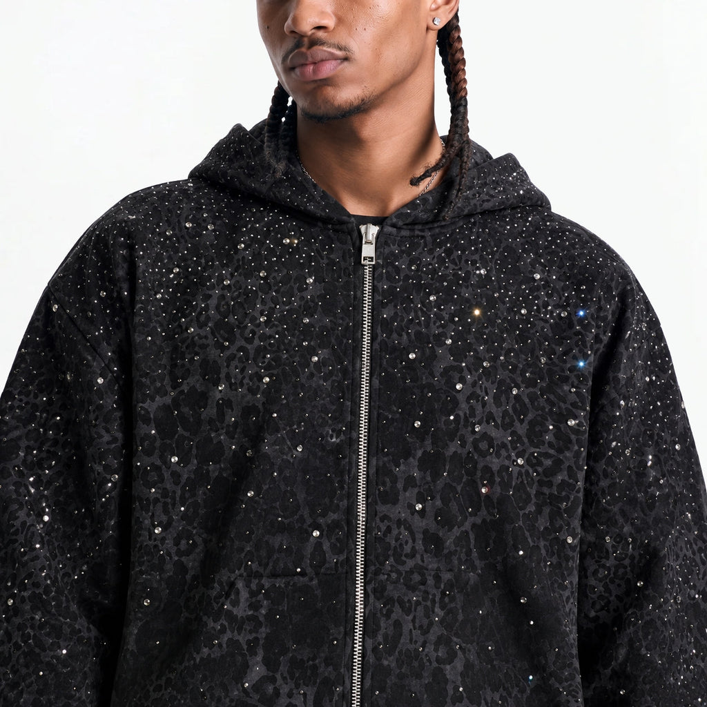 VYBES Black Leopard Zip Up