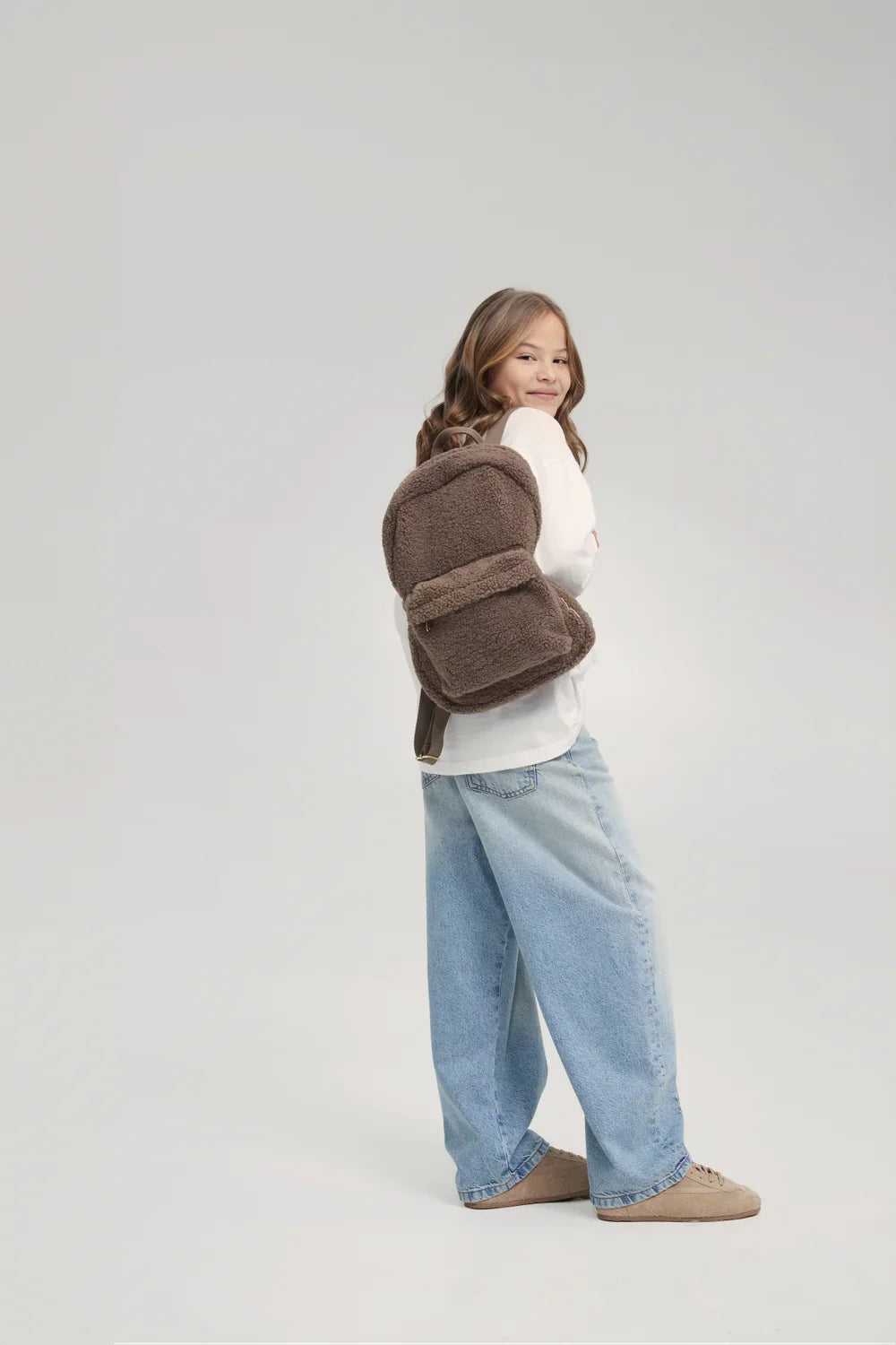 Ecru Teddy Midi Rugzak Voorvak