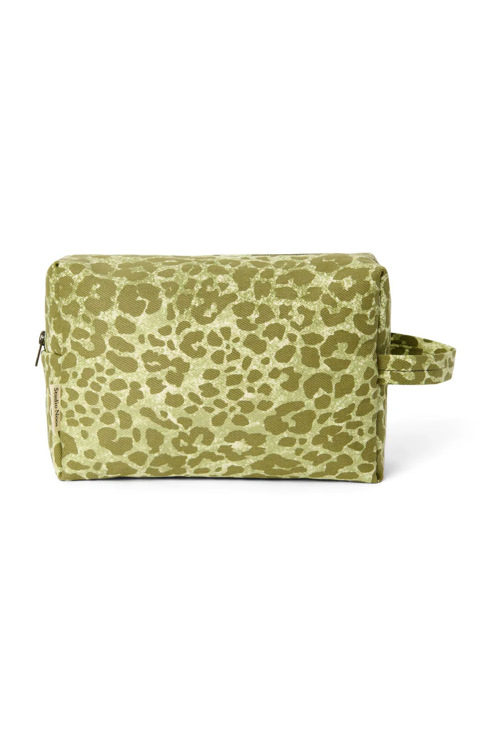 Groene katoenen toilettas met luipaardprint