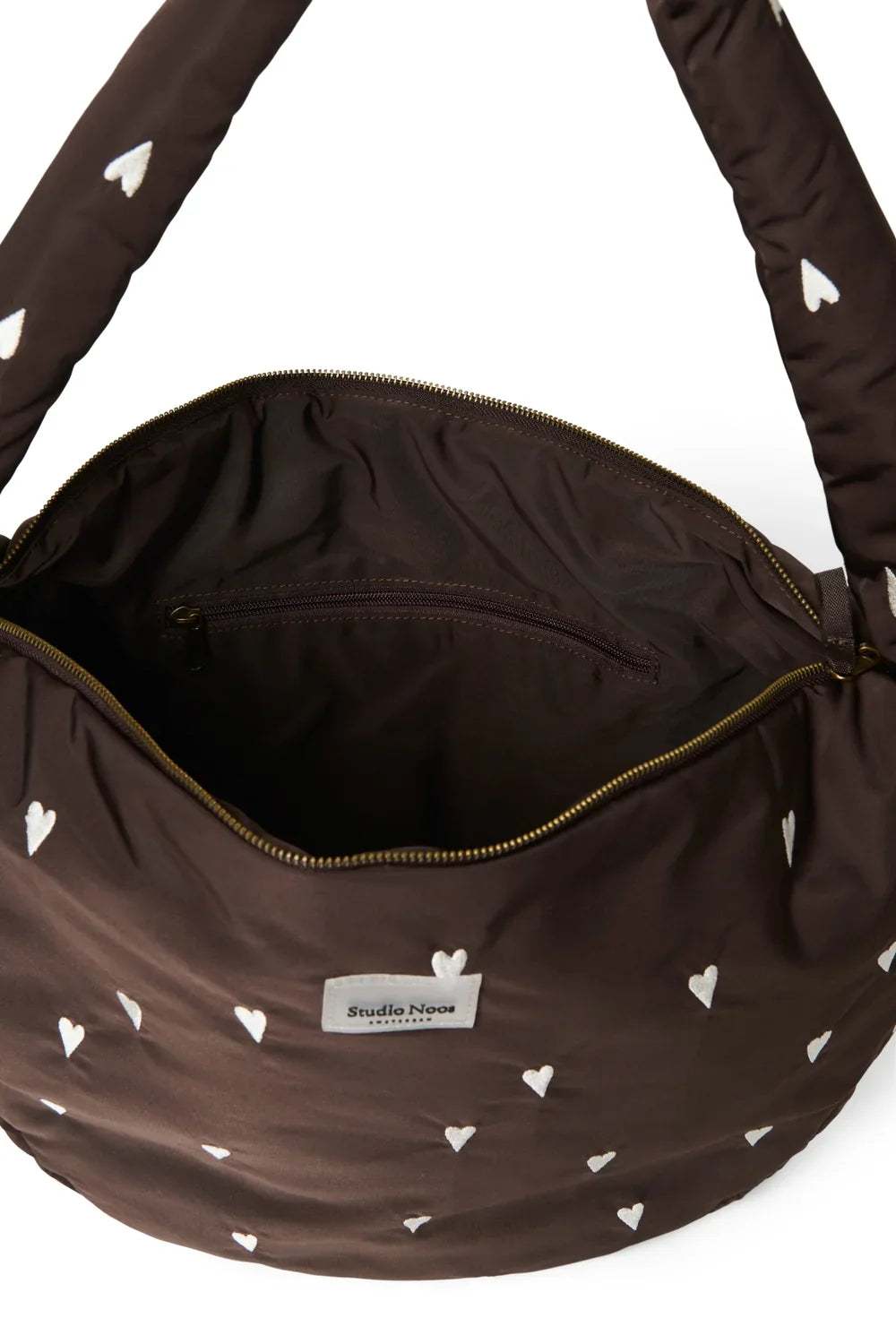 Braune Puffy Umhängetasche mit Herzen