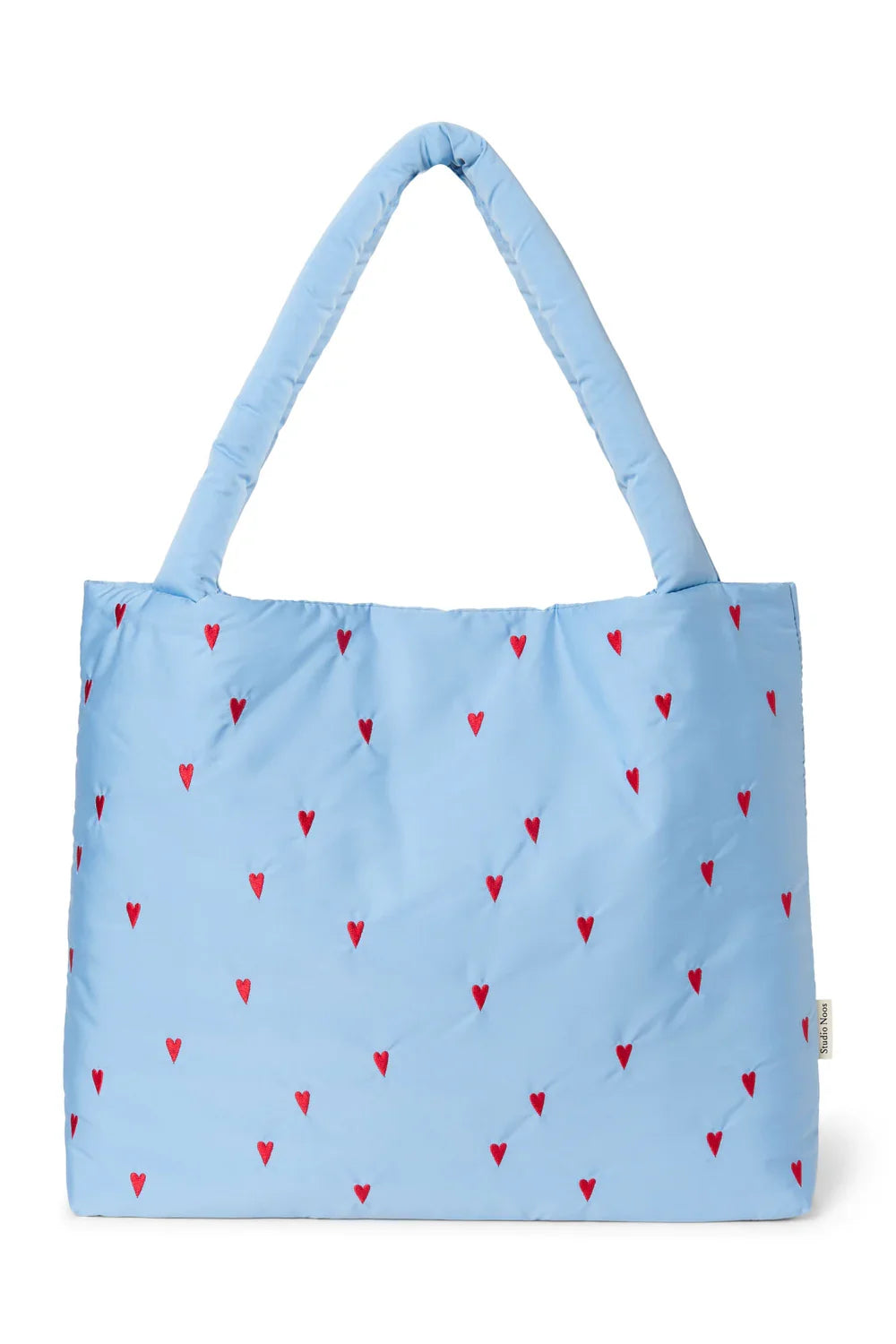 Lichtblauwe Puffy Mom-tas met hartjes