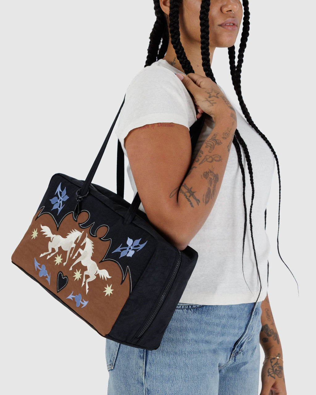 Medium Nylon Bowler Bag - Western Appliqué - image 2