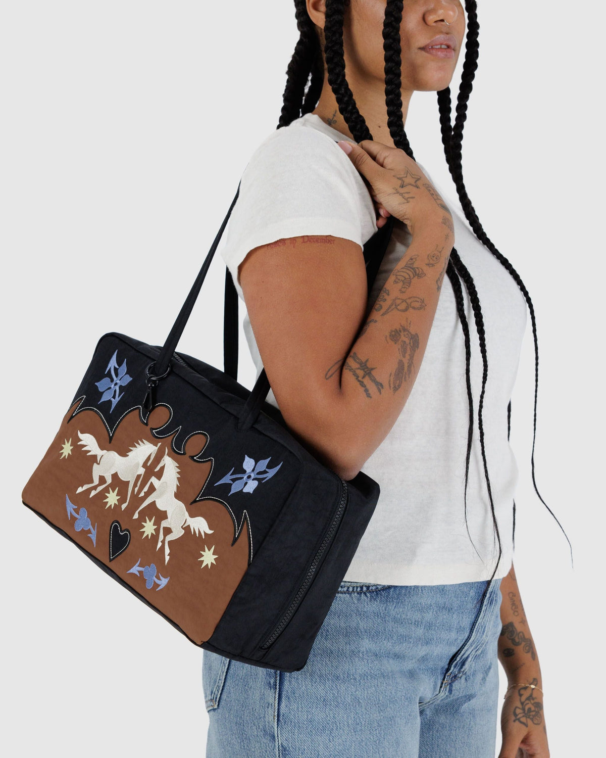 Medium Nylon Bowler Bag - Western Appliqué - image 2