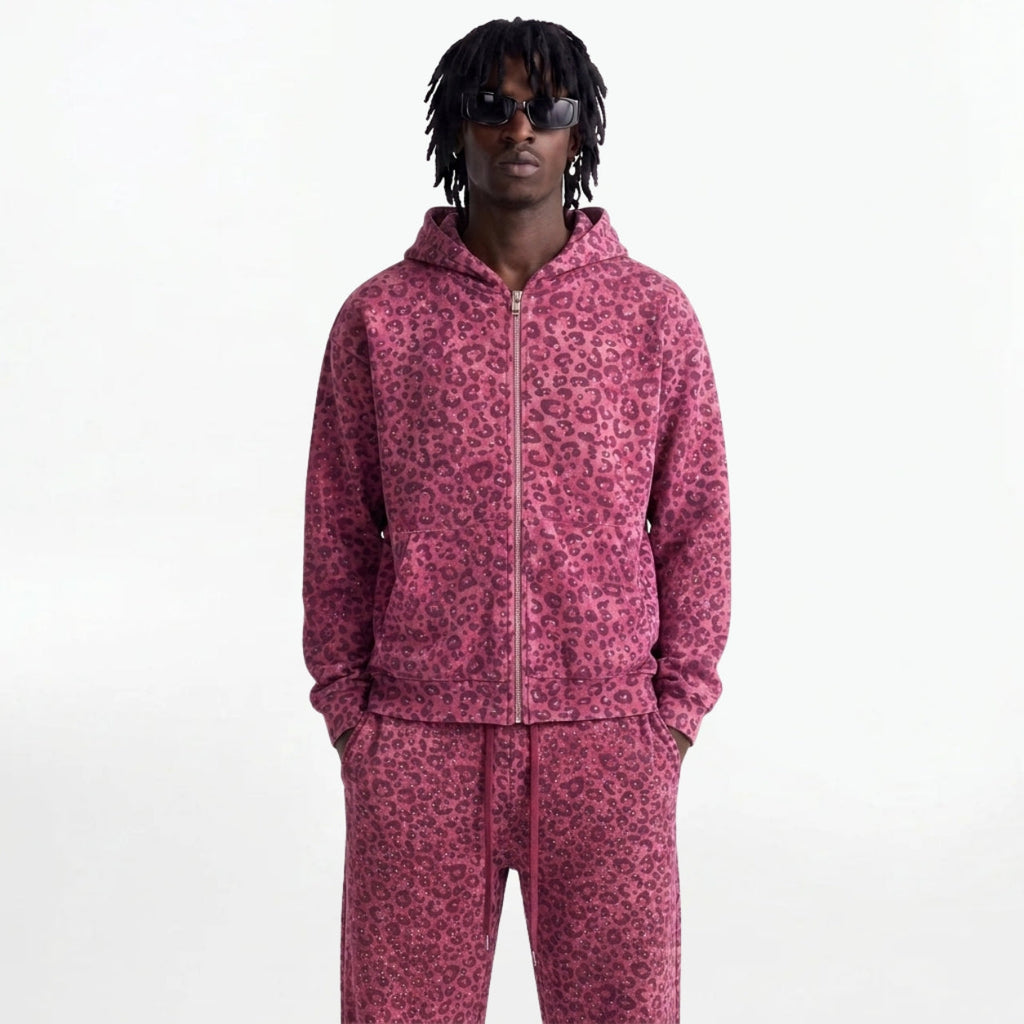 VYBES Pink Leopard Zip Up