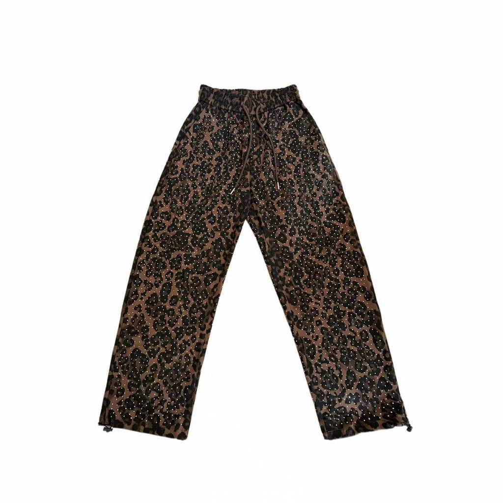 VYBES Rhinestone Leopard Sweatpants