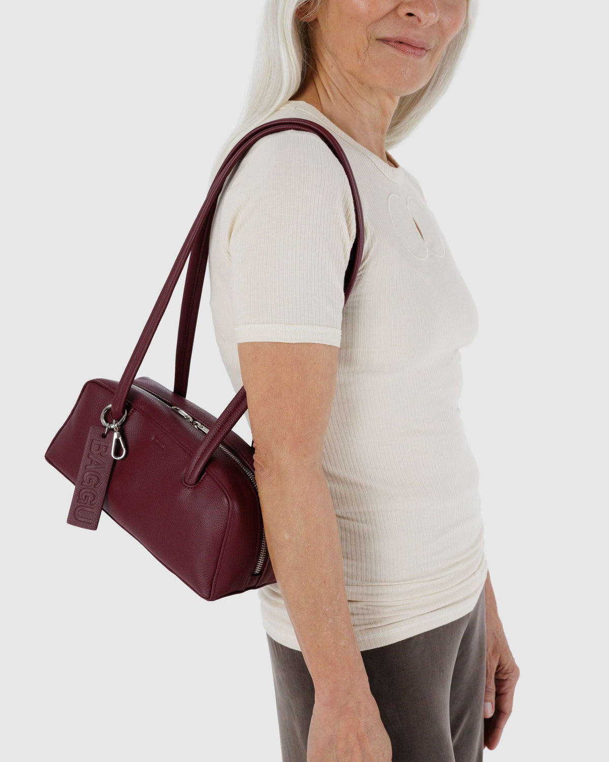 Small Recycled Leather Bowler Bag - Mahogany - image 2