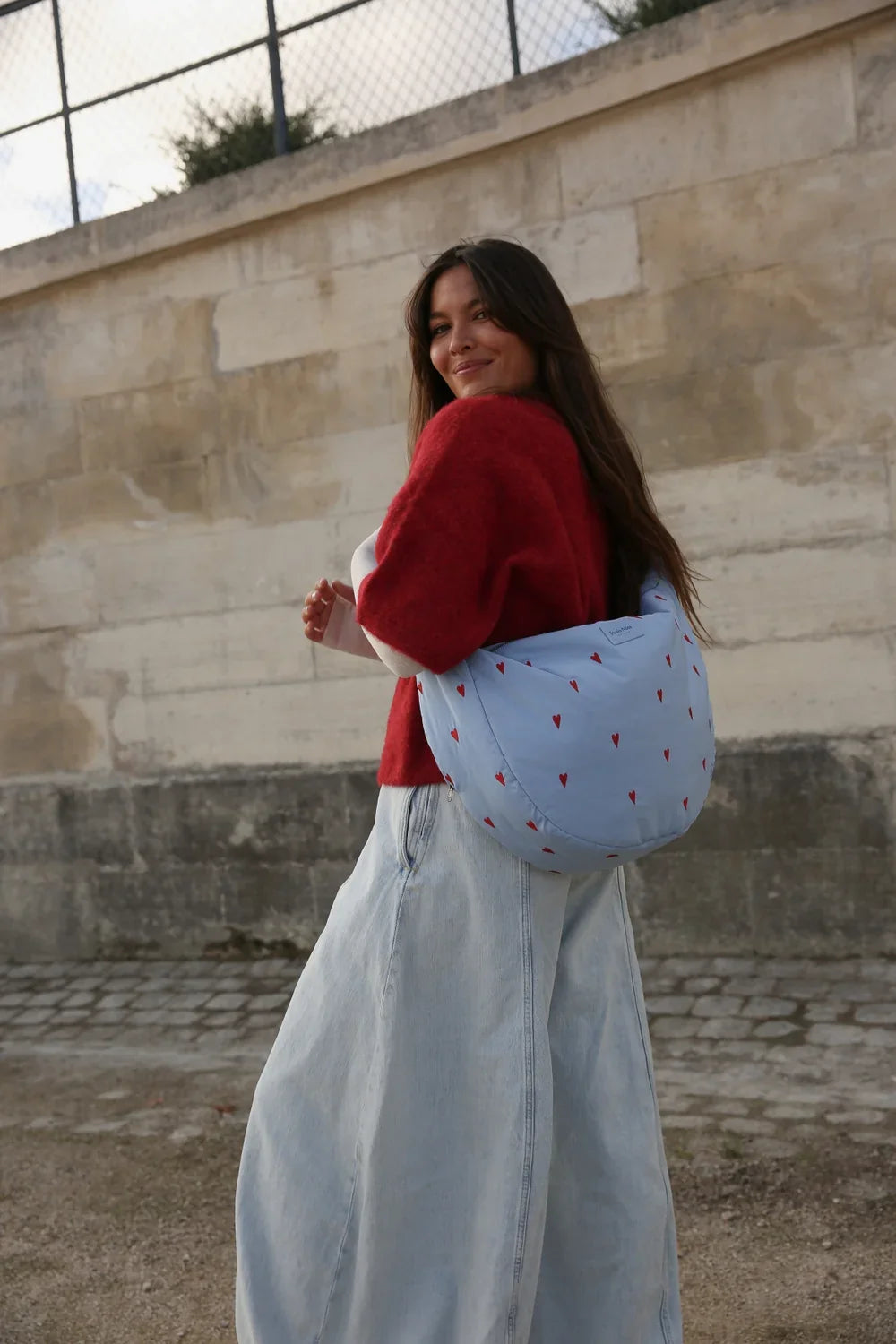 Light Blue Hearts Puffy Cross Body Bag