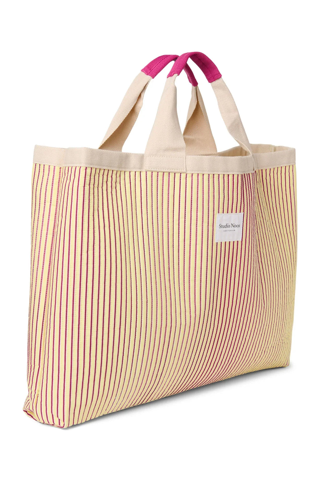 Poplin gestreepte strandtas | Botergeel