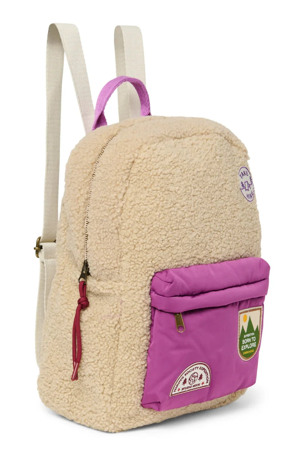 Brauner/Burgunderfarbener Teddy-Midi-Rucksack