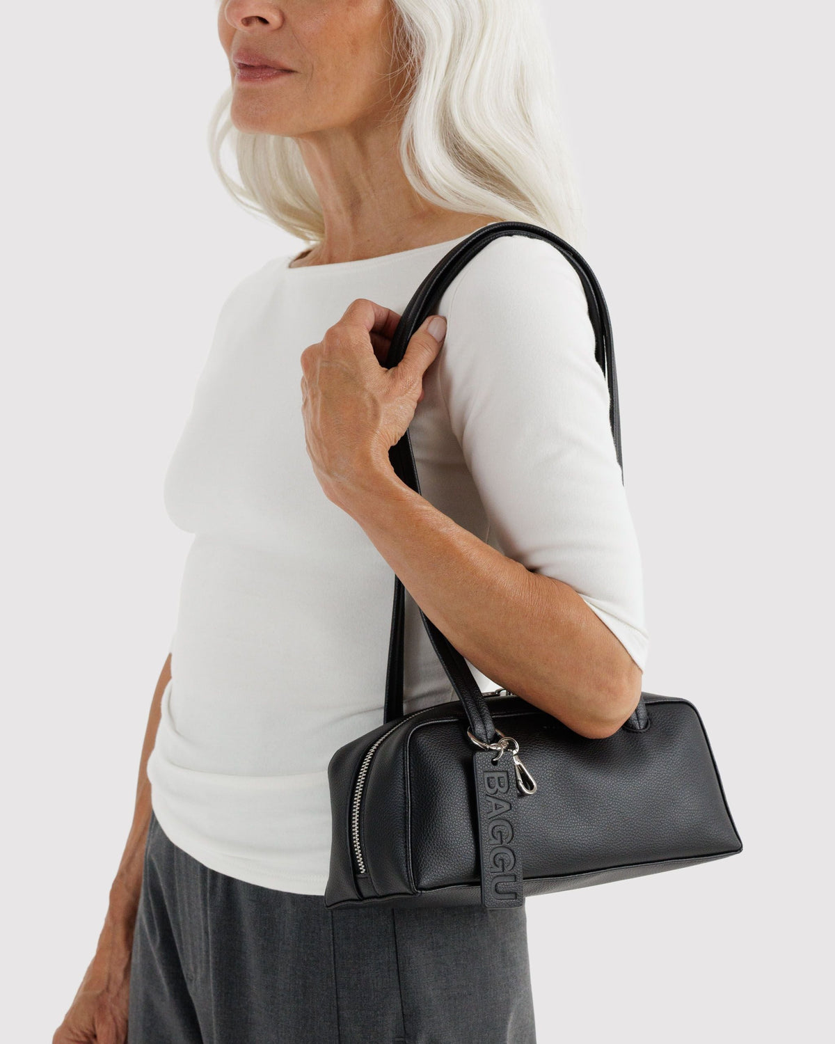 Small Recycled Leather Bowler Bag - Black - image 2