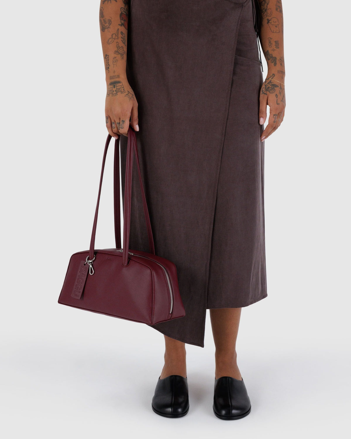 Recycled Leather Bowler Bag - Mahogany - image 3