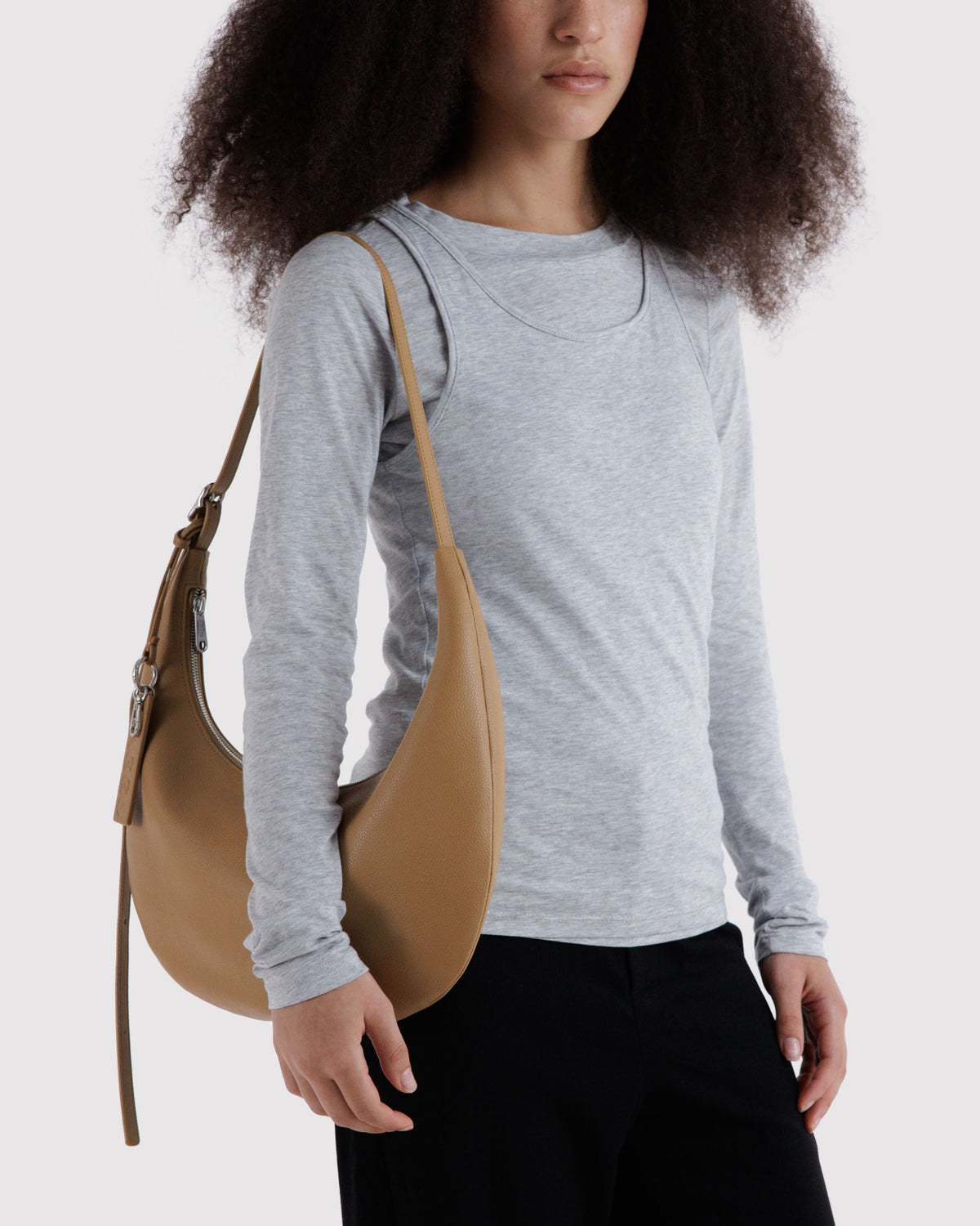 Medium Recycled Leather Flat Crescent - Dune - image 2