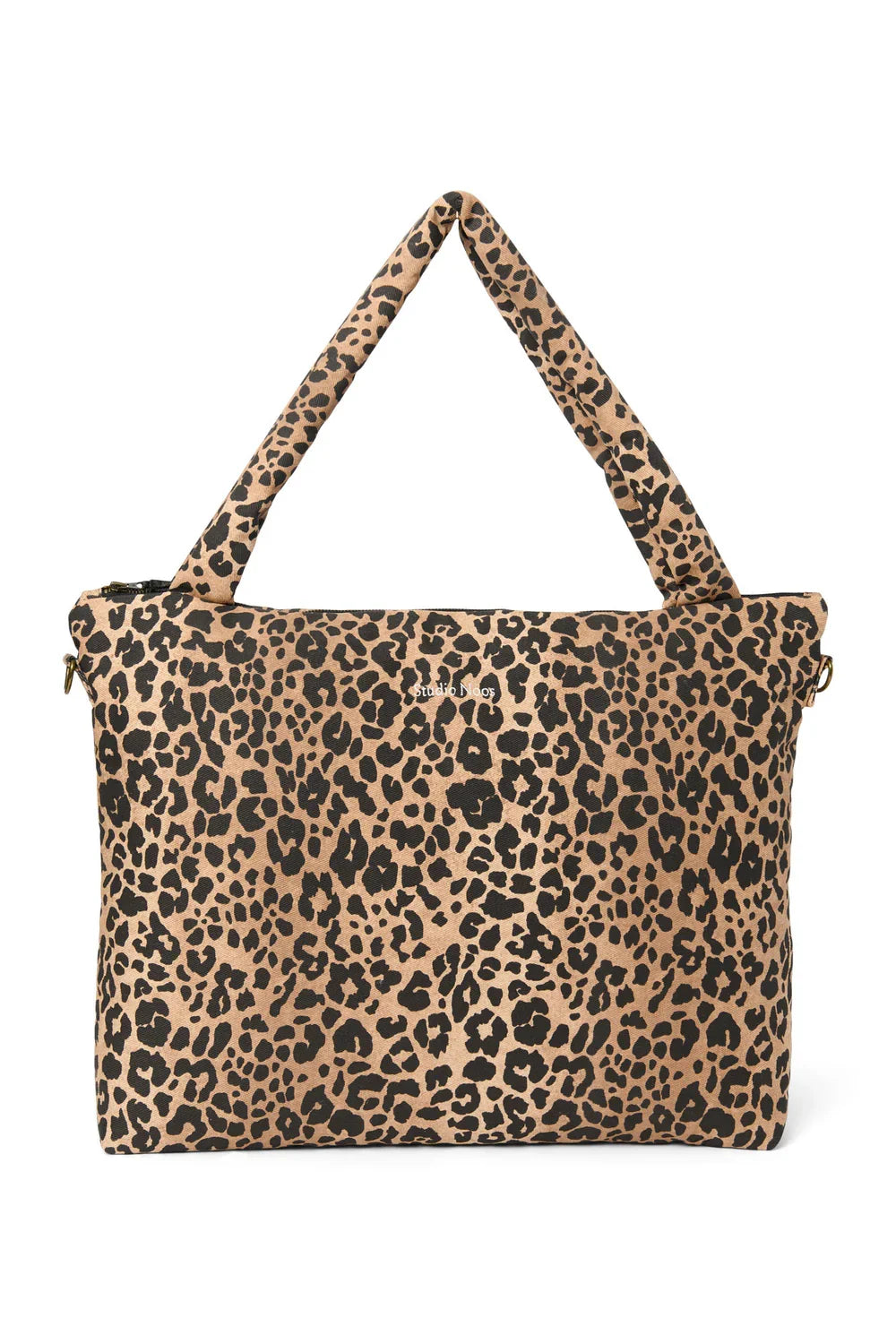 Wickeltasche aus brauner Baumwolle mit Leopardenmuster