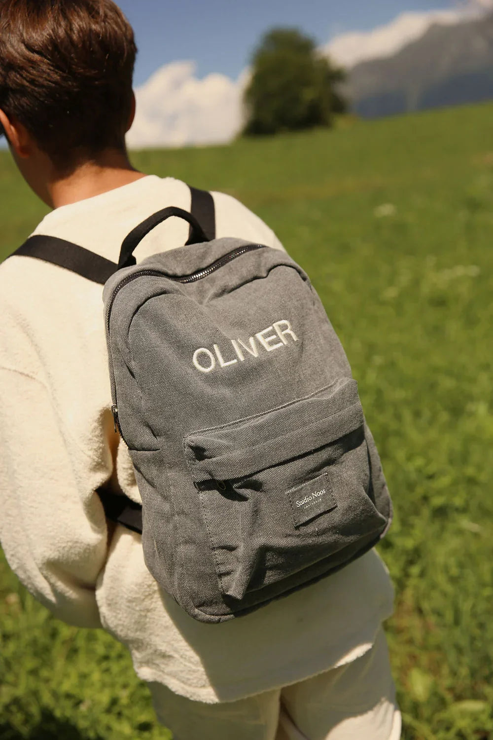 Grauer Jeans-Midi-Rucksack