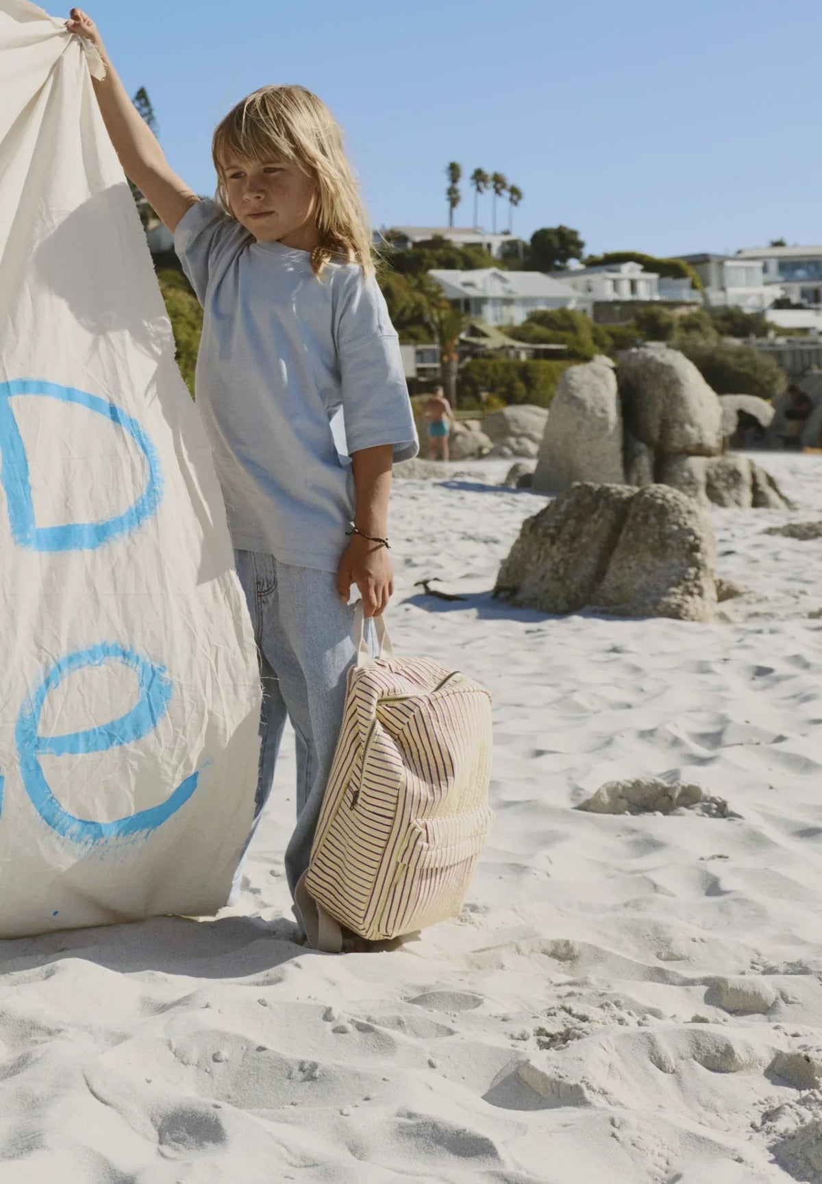 Poplin Gestreifter Midi-Rucksack | Himbeere