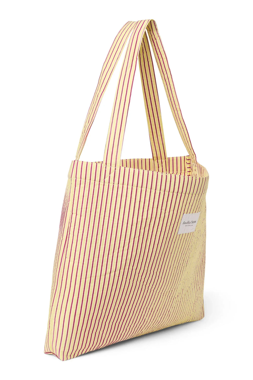 Popeline mom-tas met strepen | Framboos