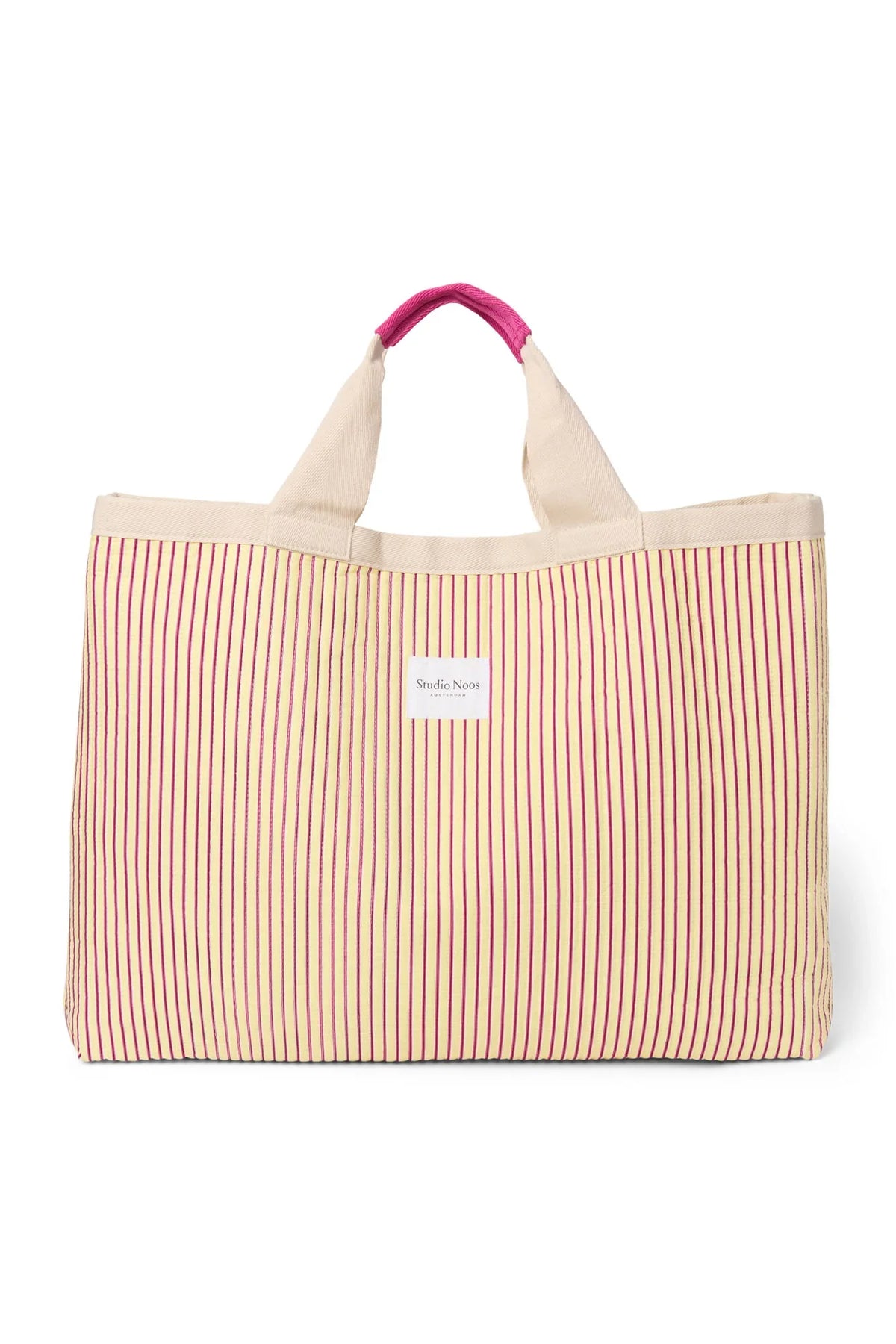 Poplin gestreepte strandtas | Botergeel