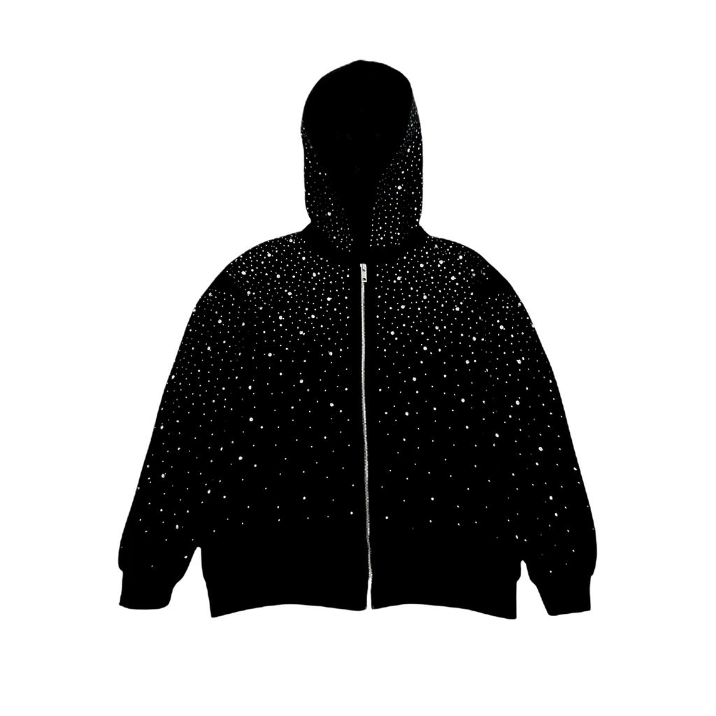 VYBES Rhinestone Galaxy Zip Up (Fur Lined)