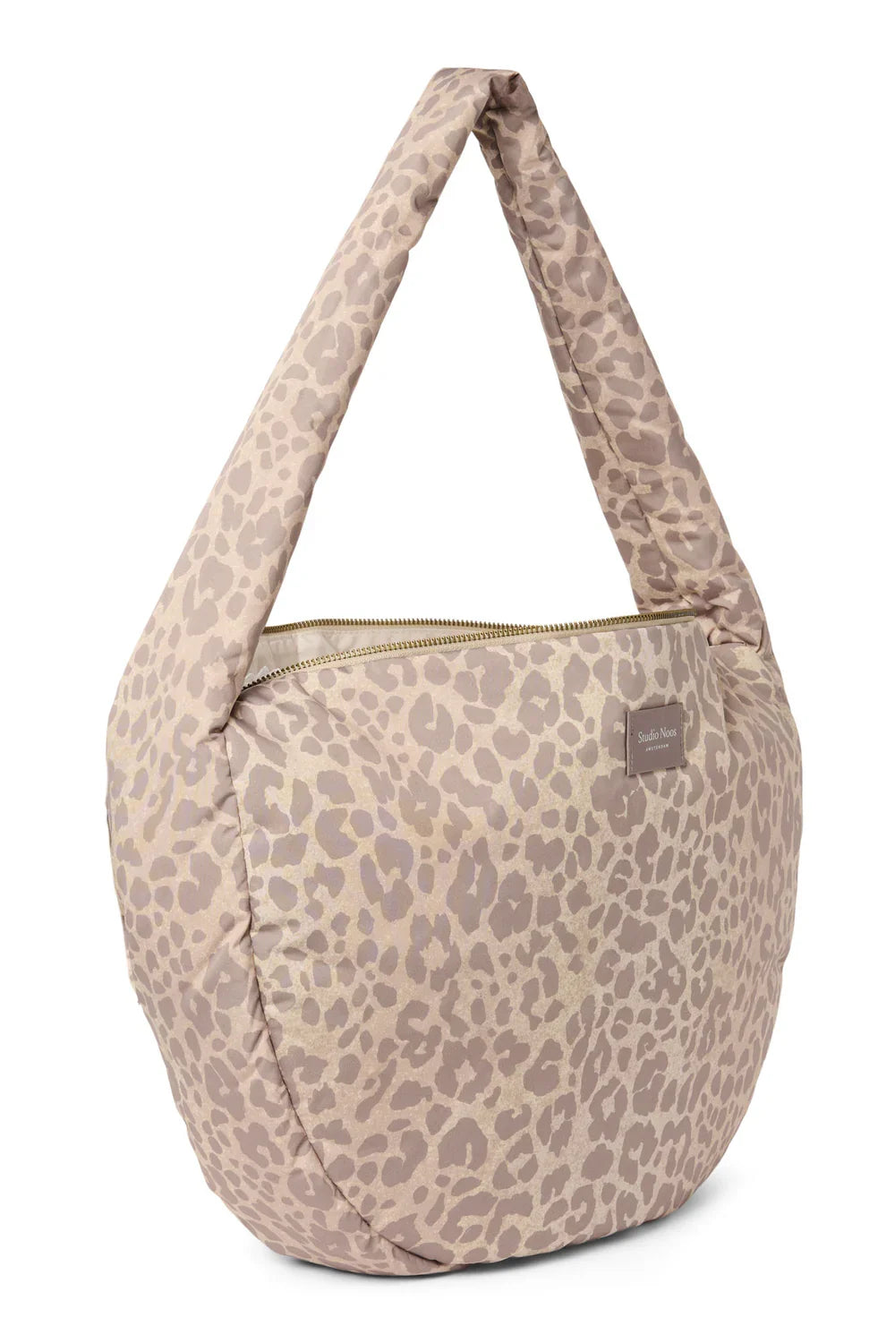 Beige crossbodytas met luipaardprint en gewatteerd effect