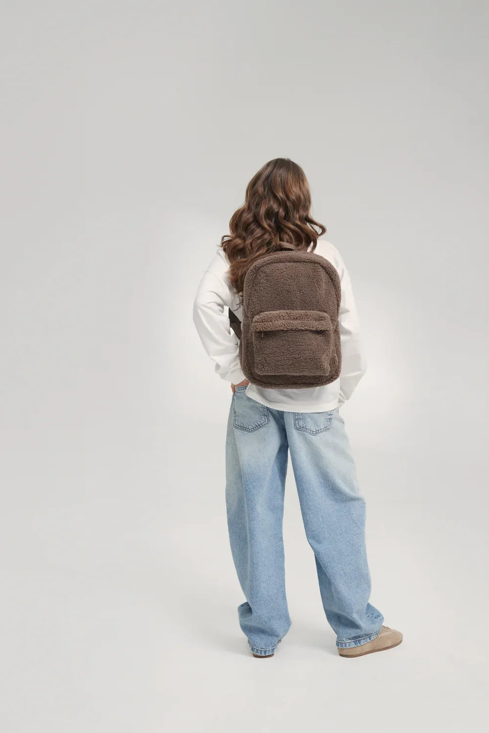 Brown Teddy Midi Backpack Front Pocket
