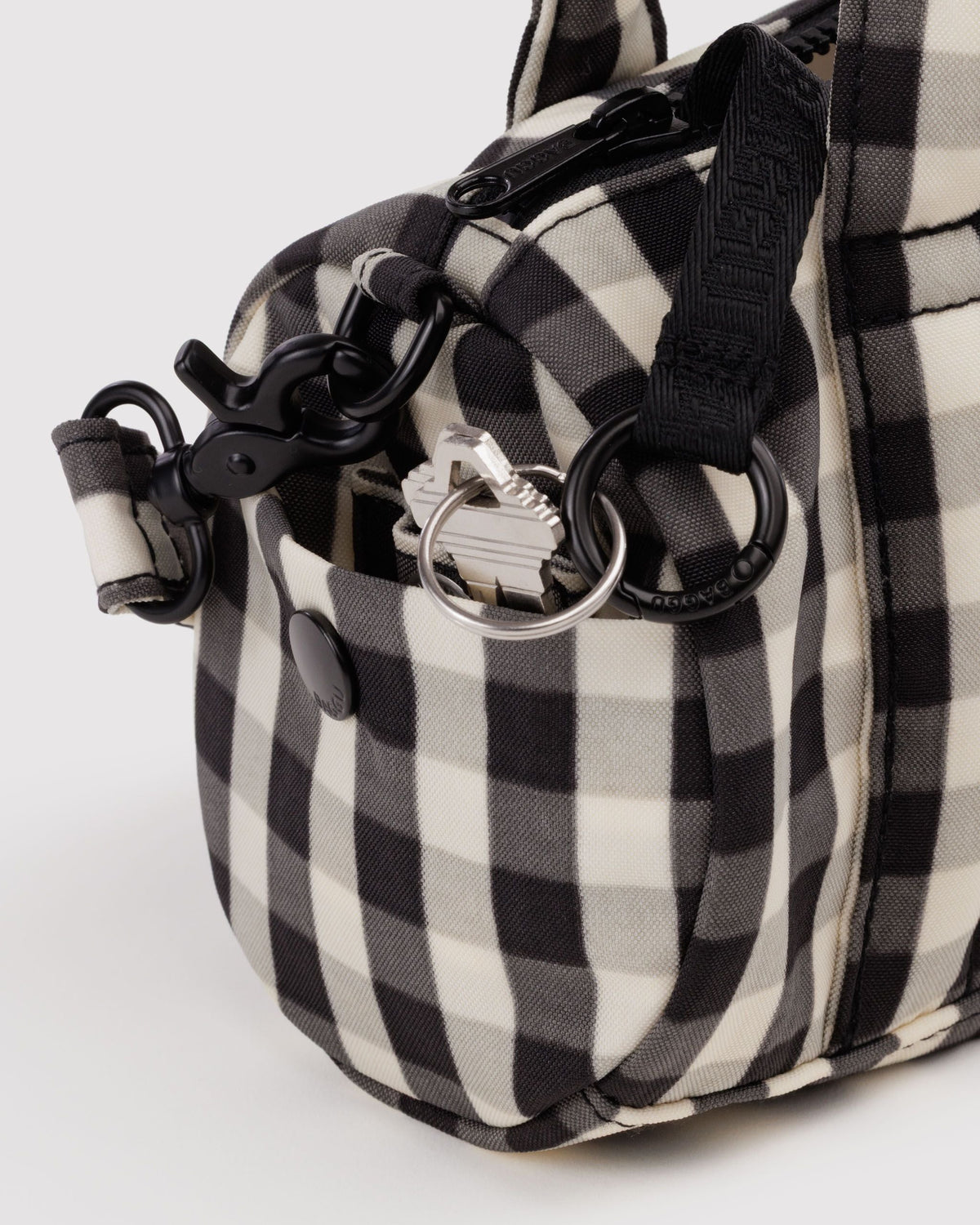Small Nylon Duffle Bag - Black and Cream Gingham - image 4