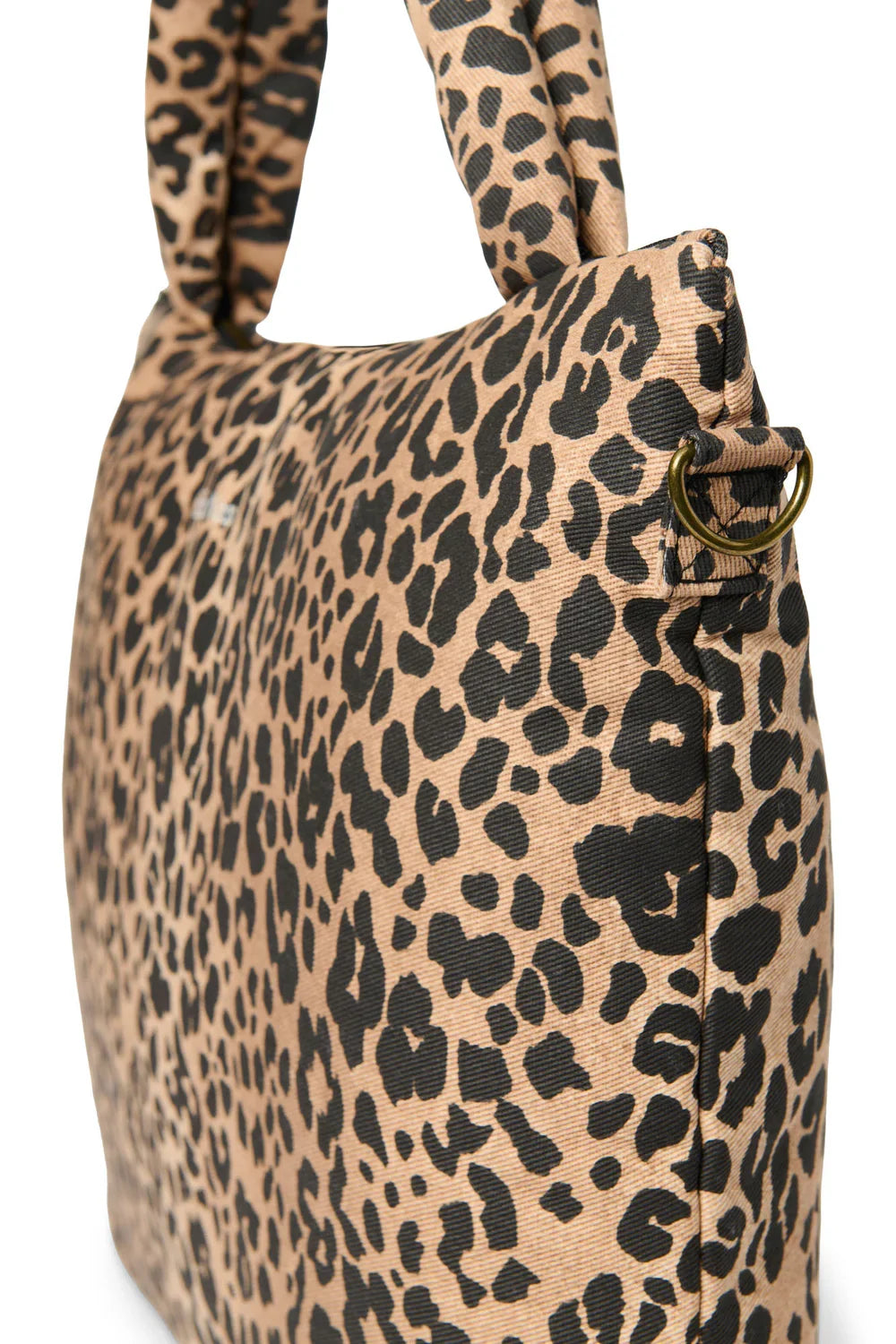 Wickeltasche aus brauner Baumwolle mit Leopardenmuster