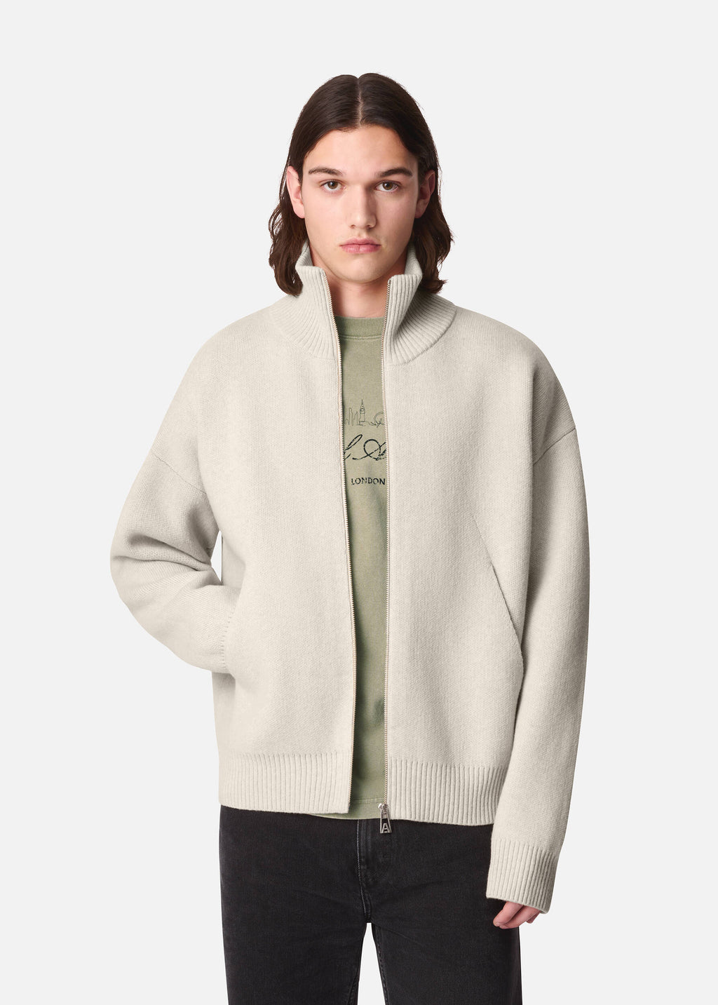 Core Zip-Up Sweater - Light Beige - image 5