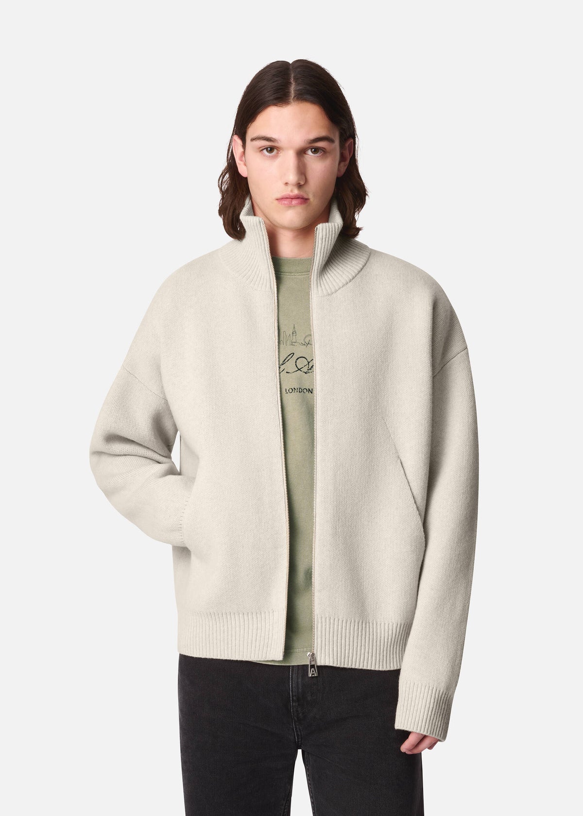 Core Zip-Up Sweater - Light Beige - image 5