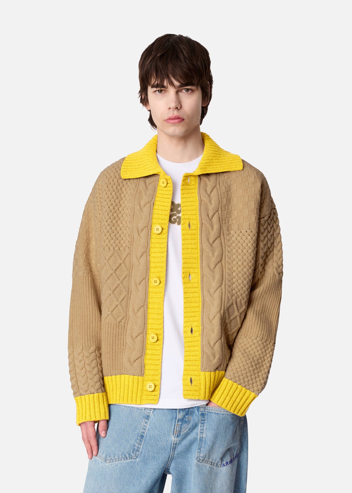 Textured Franko Cardigan - Camel/Yellow - image 2