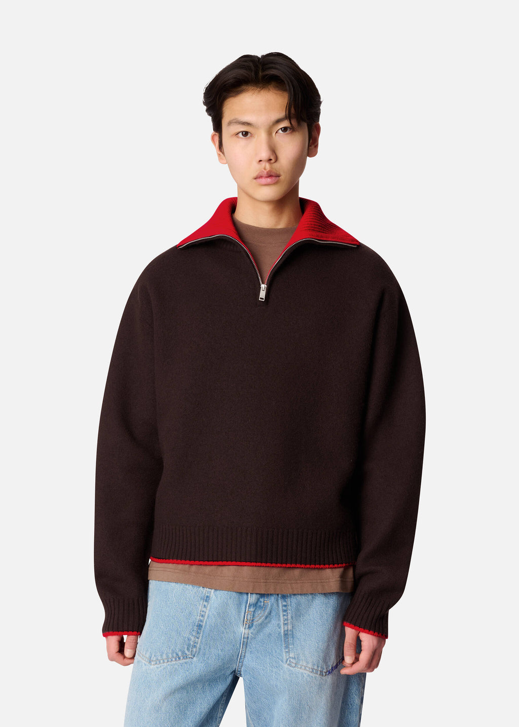 Trace Half Zip Sweater - Dark Brown/Red - image 2