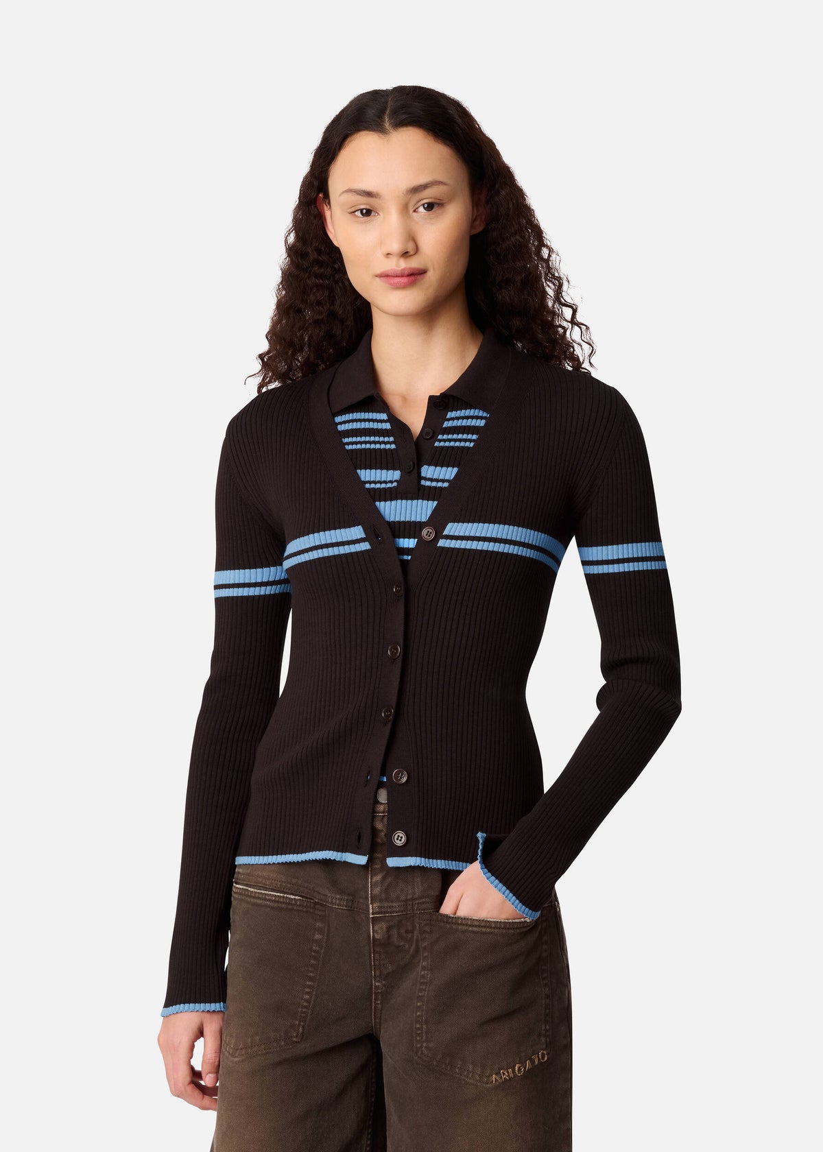 Fleur Cardigan - Dark Brown/Light Blue - image 2