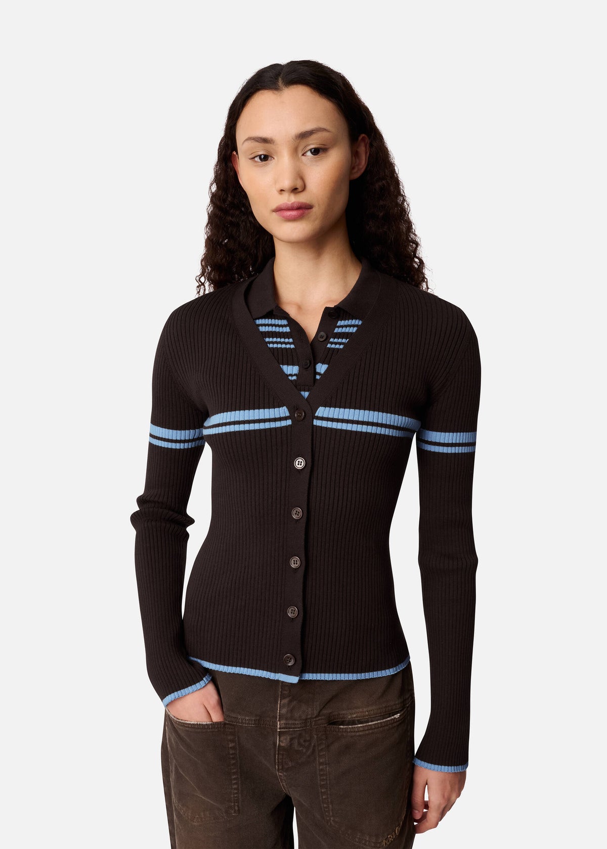 Fleur Cardigan - Dark Brown/Light Blue - image 6