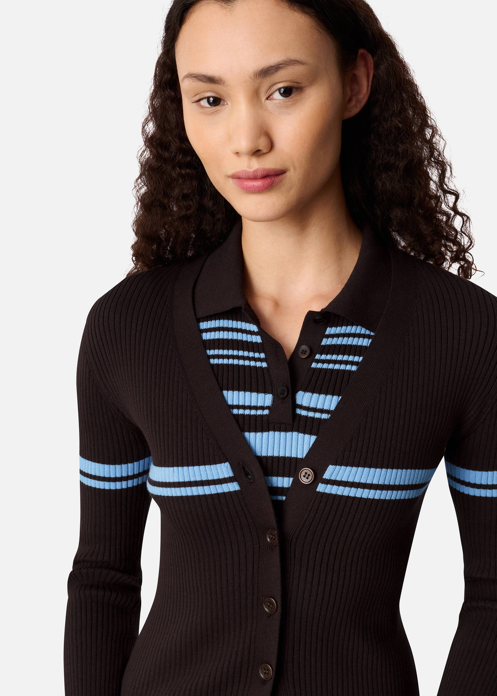 Fleur Cardigan - Dark Brown/Light Blue - image 7
