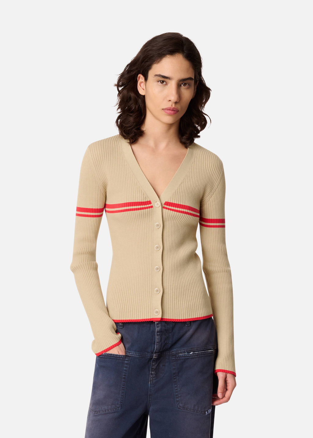 Fleur Cardigan - Beige/Red - image 2
