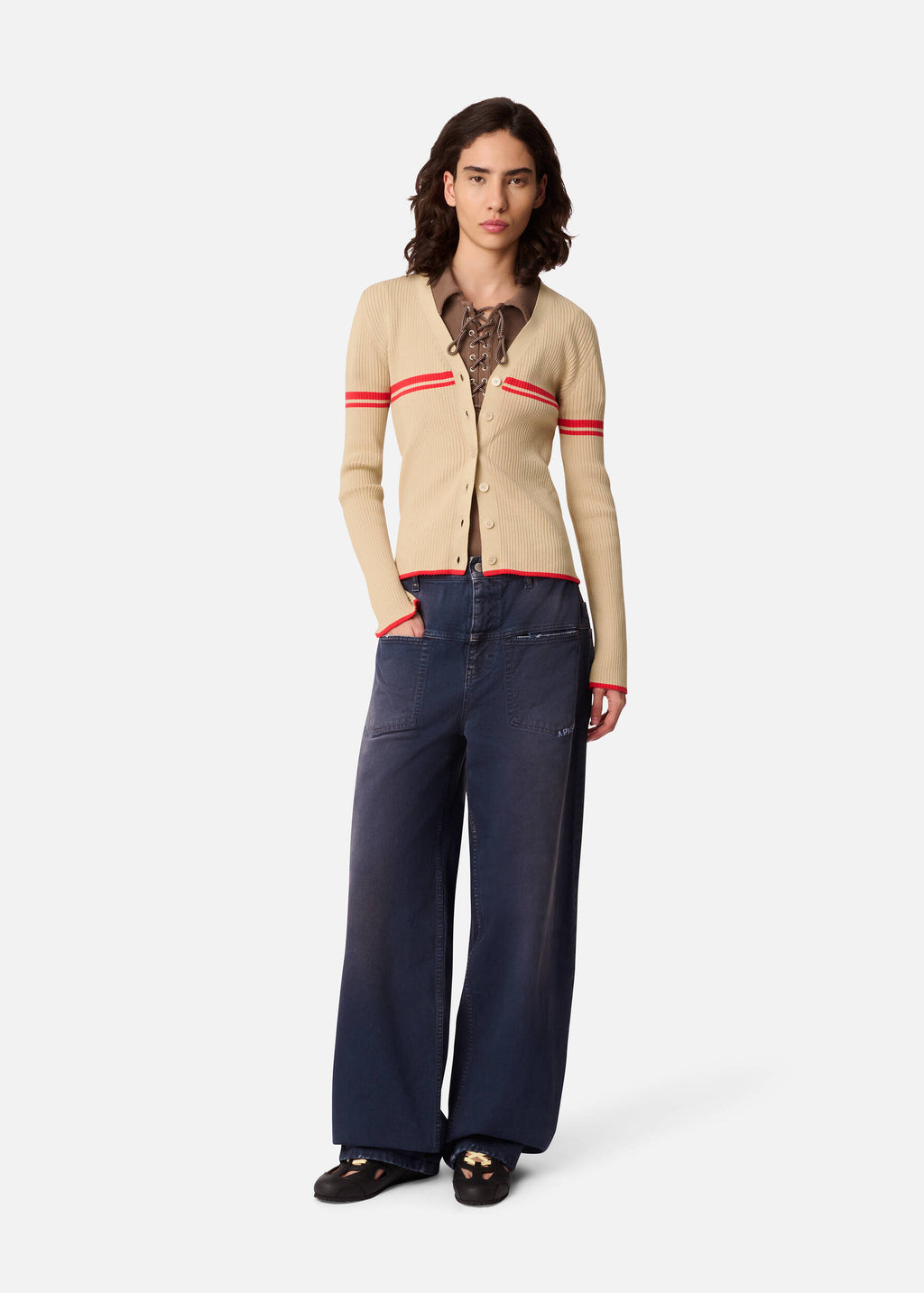Fleur Cardigan - Beige/Red - image 4