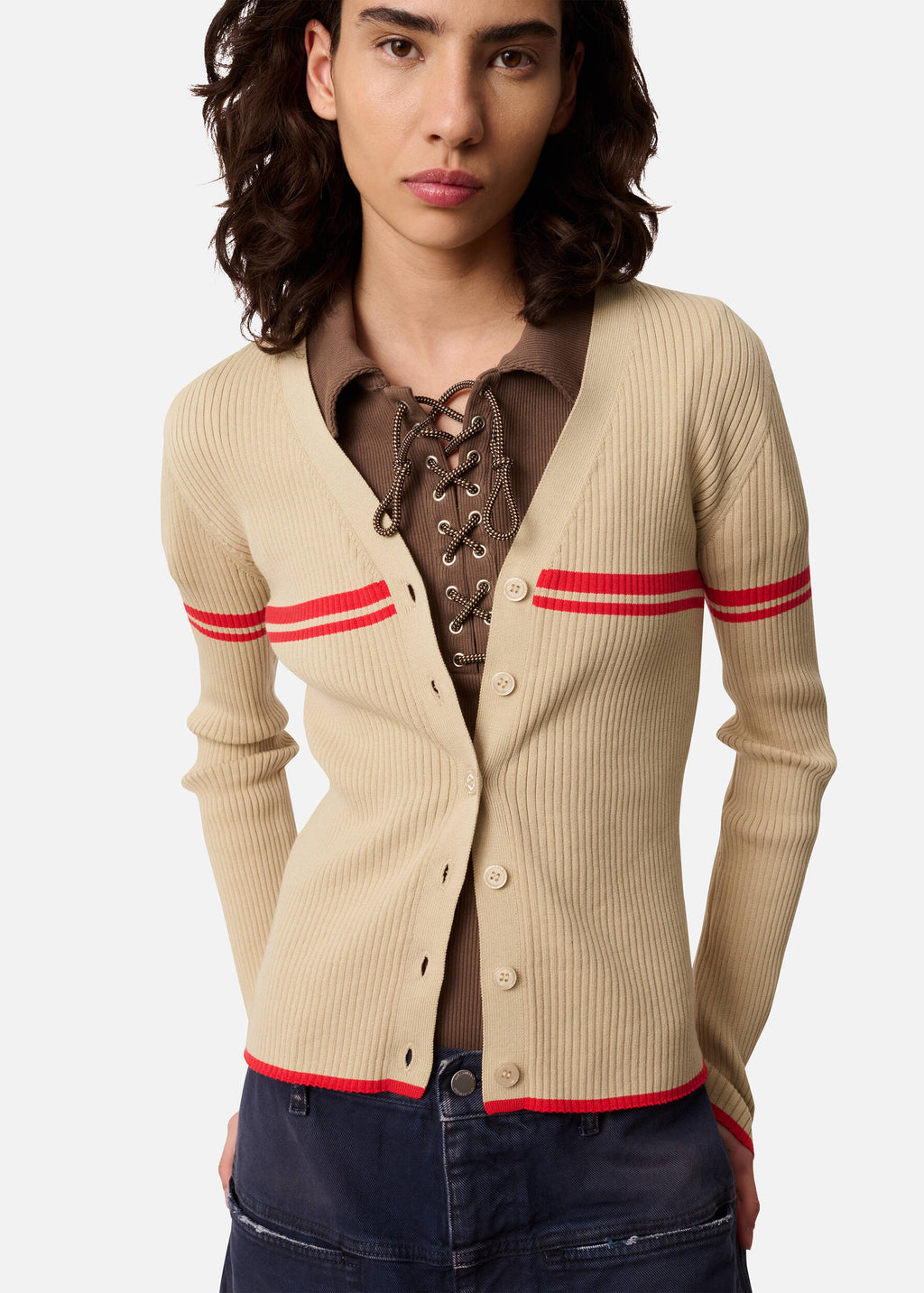 Fleur Cardigan - Beige/Red - image 5