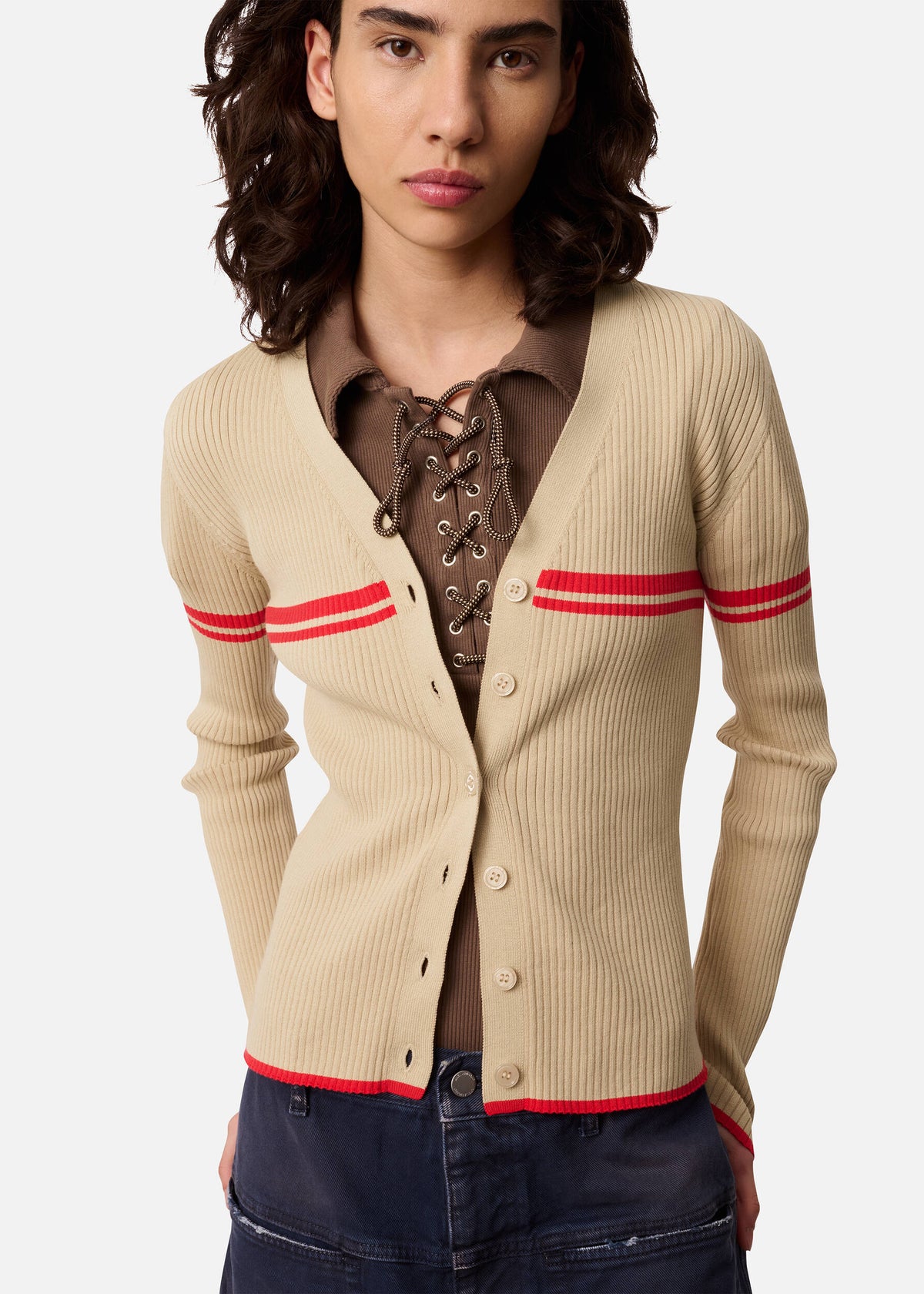 Fleur Cardigan - Beige/Red - image 5