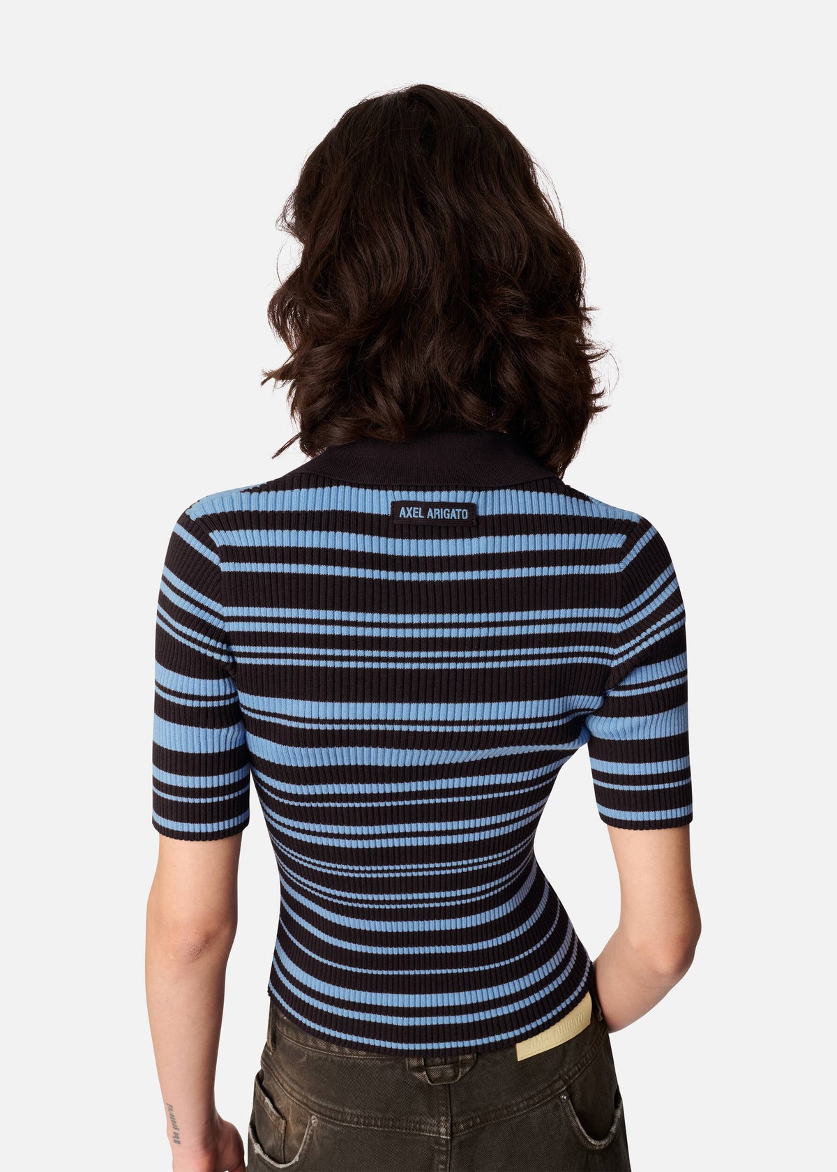 Anja Ribbed Polo Top - Dark Brown/Light Blue - image 6
