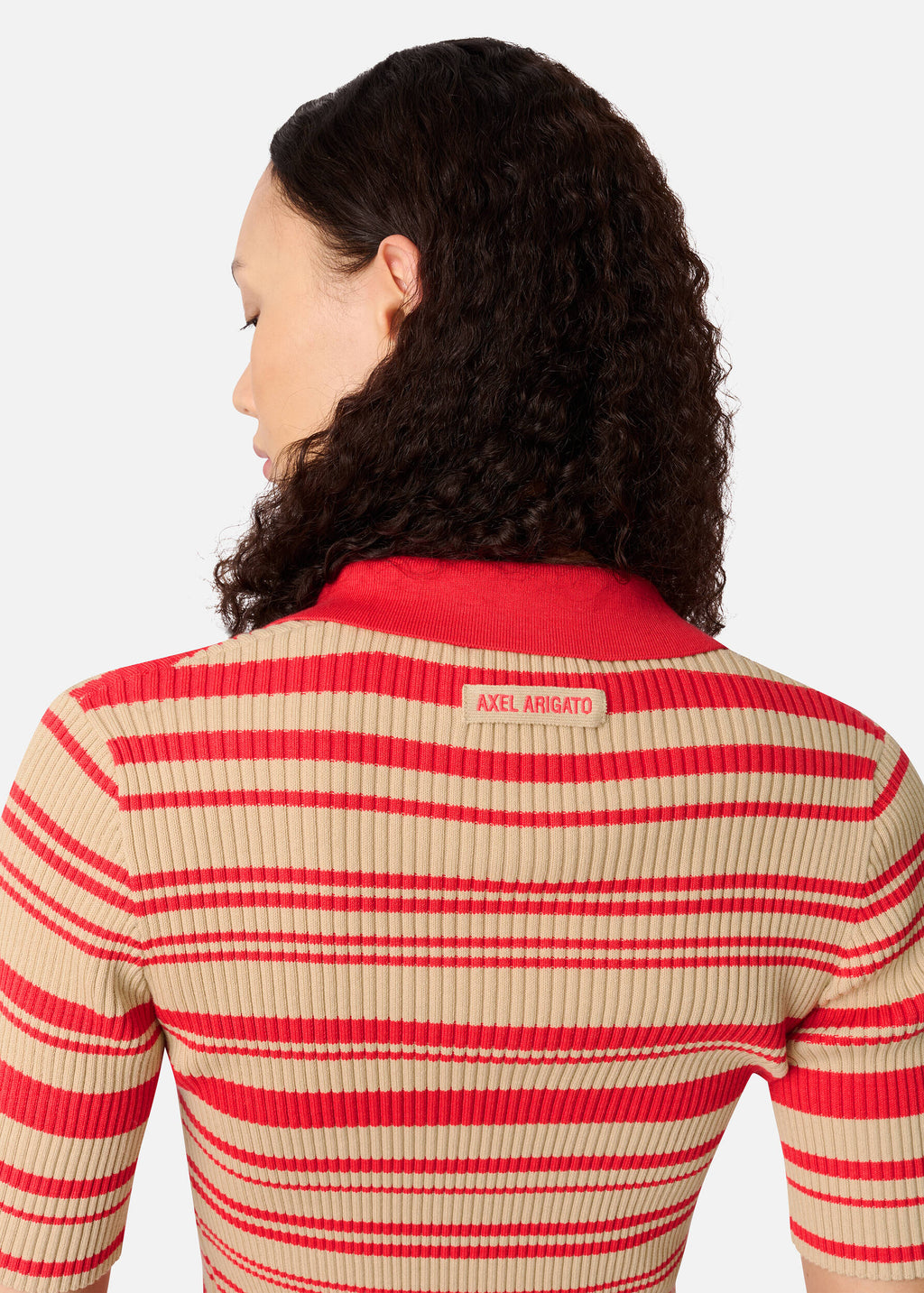 Anja Ribbed Polo Top - Red/Beige - image 6