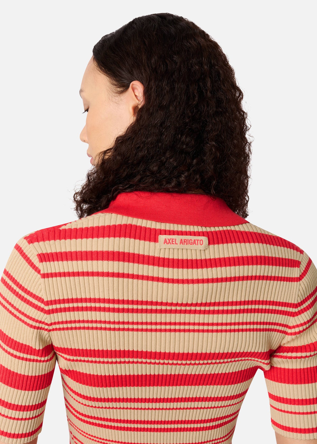 Anja Ribbed Polo Top - Red/Beige - image 6