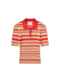 Anja Ribbed Polo Top - Red/Beige - image 1