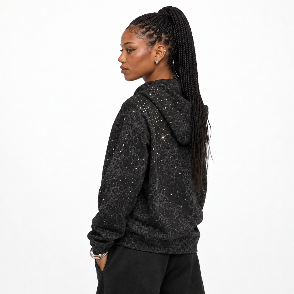 VYBES Black Leopard Zip Up