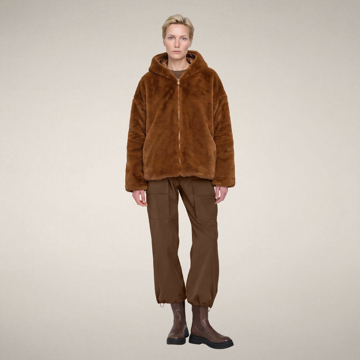 Women's Reversible Faux Fur Jacket Davina in Noisette Brown