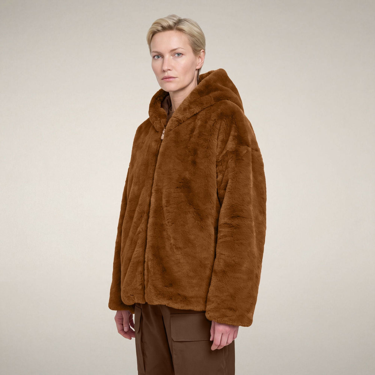Women's Reversible Faux Fur Jacket Davina in Noisette Brown
