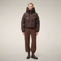 Women's Cropped Puffer Jacket Rhiannon in Dark Brown Leopard