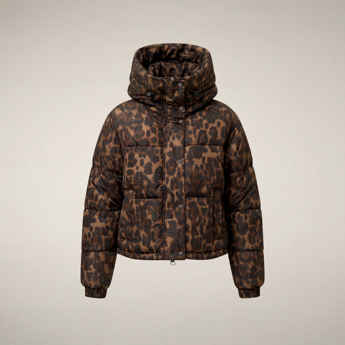Women's Cropped Puffer Jacket Rhiannon in Dark Brown Leopard