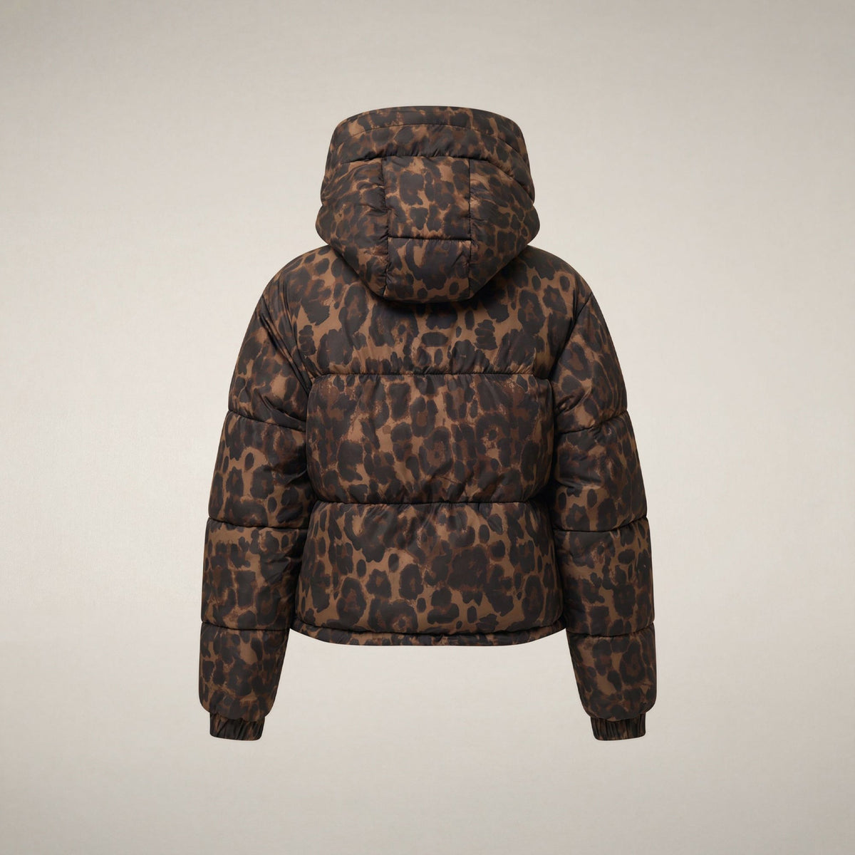 Women's Cropped Puffer Jacket Rhiannon in Dark Brown Leopard