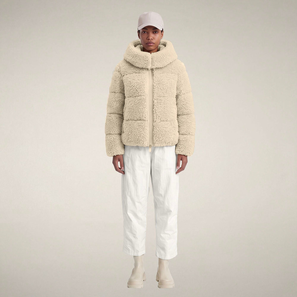Women's Faux Fur Puffer Jacket Lenora in Shore Beige